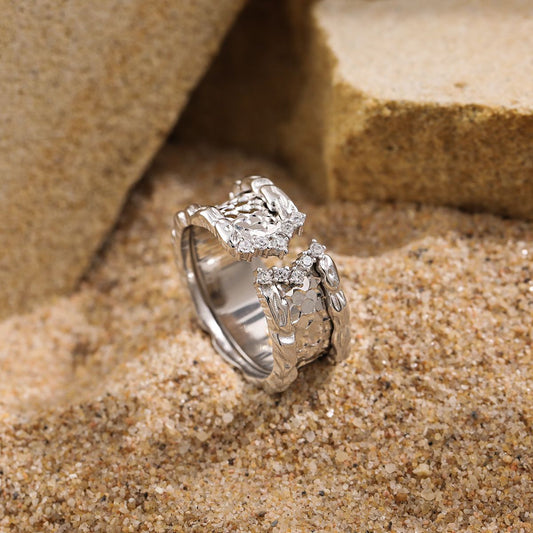 Modern Scale 925 Sterling Silver Wide Adjustable Ring