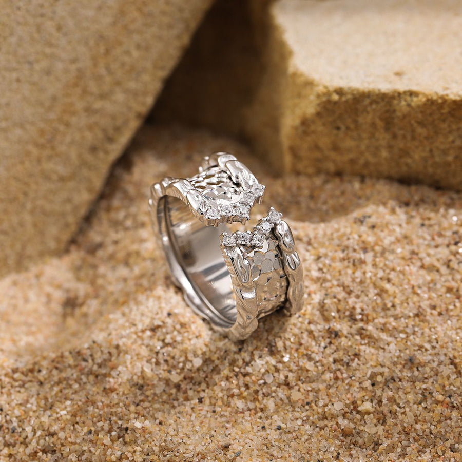 Modern Scale 925 Sterling Silver Wide Adjustable Ring