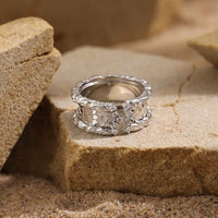 Modern Scale 925 Sterling Silver Wide Adjustable Ring