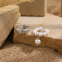 Quilting Pattern Shell Pearl Non-Pierced Sterling Silver Earring (Single)