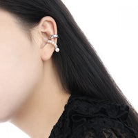 Quilting Pattern Shell Pearl Non-Pierced Sterling Silver Earring (Single)