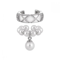 Quilting Pattern Shell Pearl Non-Pierced Sterling Silver Earring (Single)