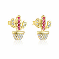 Cactus Crystal Stud Earrings in 925 Sterling Silver