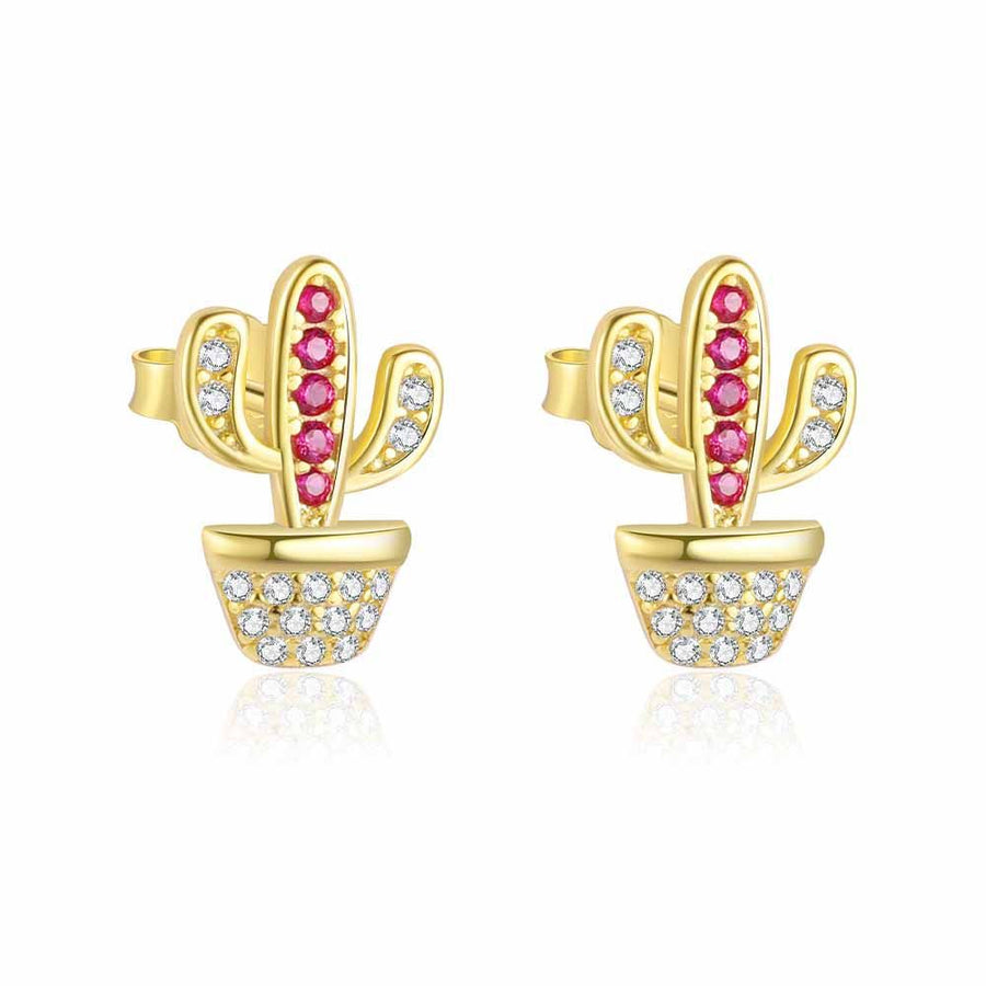 Cactus Crystal Stud Earrings in 925 Sterling Silver