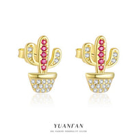 Cactus Crystal Stud Earrings in 925 Sterling Silver