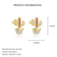 Cactus Crystal Stud Earrings in 925 Sterling Silver