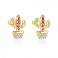 Cactus Crystal Stud Earrings in 925 Sterling Silver