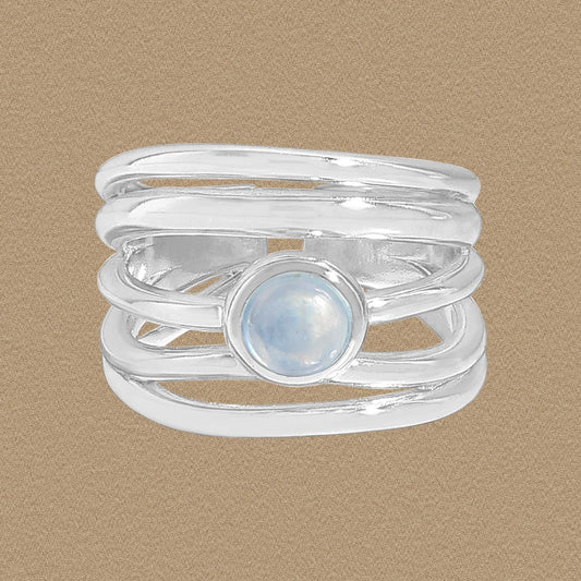 Multi-Layer Round Blue Cubic Zirconia Adjustable Ring