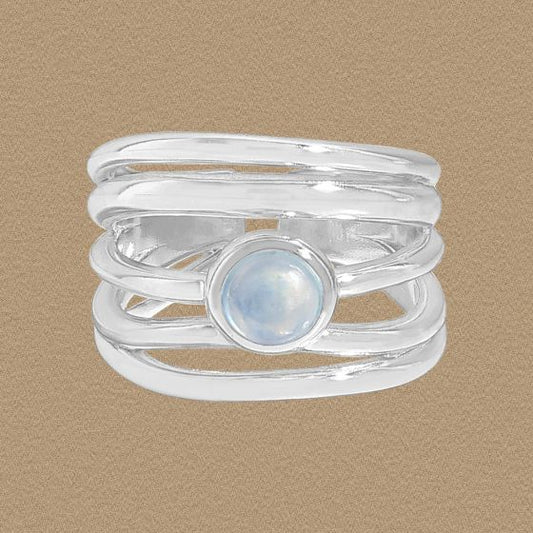 Multi-Layer Round Blue Cubic Zirconia Adjustable Ring