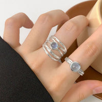 Multi-Layer Round Blue Cubic Zirconia Adjustable Ring