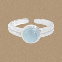 Simple Rond Blue Cubic Zirconia Adjustable Sterling Silver Ring
