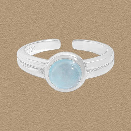 Simple Rond Blue Cubic Zirconia Adjustable Sterling Silver Ring