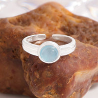 Simple Rond Blue Cubic Zirconia Adjustable Sterling Silver Ring