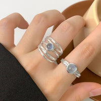 Simple Rond Blue Cubic Zirconia Adjustable Sterling Silver Ring