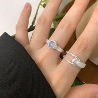 Simple Rond Blue Cubic Zirconia Adjustable Sterling Silver Ring