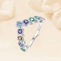 Colorful Crystal Bubble V Sterling Silver Ring