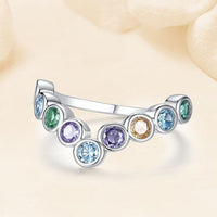 Colorful Crystal Bubble V Sterling Silver Ring