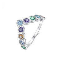 Colorful Crystal Bubble V Sterling Silver Ring