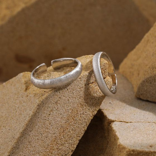 Minimalism Frosted Adjustable 925 Sterling Silver Couple Ring