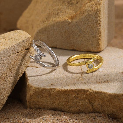 Irregular Round CZ Cross Adjustable Ring