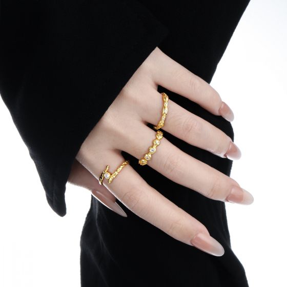Irregular Round CZ Cross Adjustable Ring