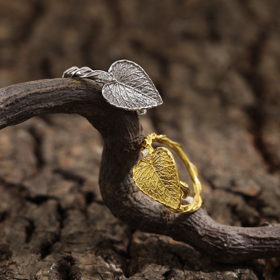 Big Leaf Twisted Adjustable Ring, 925 Sterling Silver