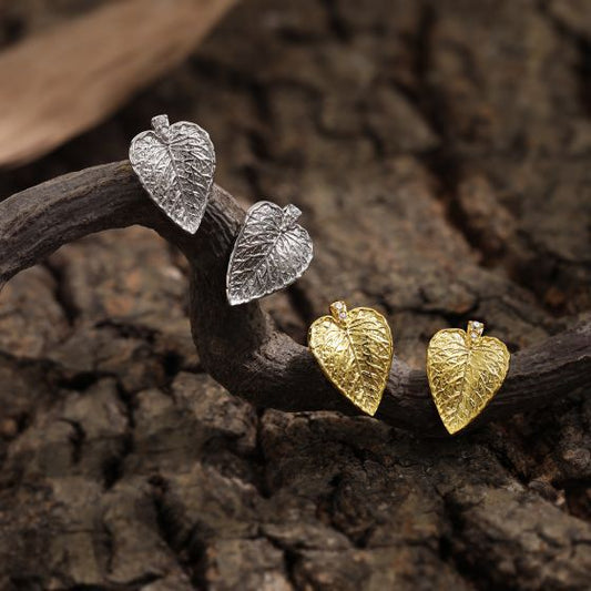 Irregular Leaf CZ Sterling Silver Stud Earrings