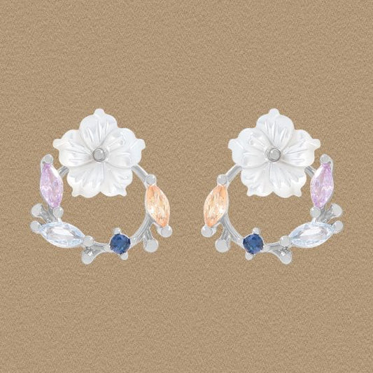Shell Flower CZ Garland Sterling Silver Stud Earrings