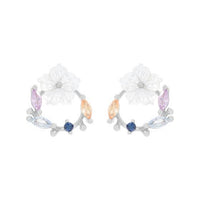 Shell Flower Crystal Garland Sterling Silver Stud Earrings