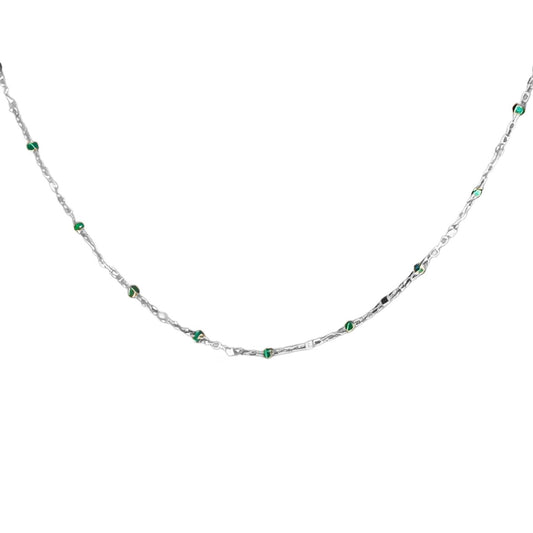 Geometric Multi-Layer Beaded Necklace with Green Accents in 925 Sterling Silver