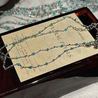 Geometric Multi-Layer Beaded Necklace with Green Accents in 925 Sterling Silver