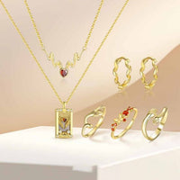 Tarot Card Heart Red Crystal Necklace, Earrings & Adjustable Ring Set