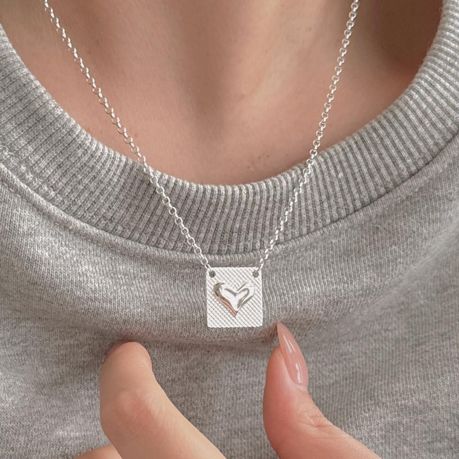 Vintage Square Heart Necklace in 925 Sterling Silver
