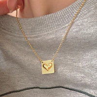 Vintage Square Heart Necklace in 925 Sterling Silver