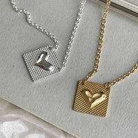 Vintage Square Heart Necklace in 925 Sterling Silver