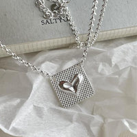 Vintage Square Heart Necklace in 925 Sterling Silver