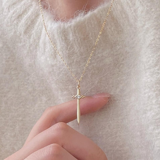 CZ Cross Sword 925 Sterling Silver Necklace