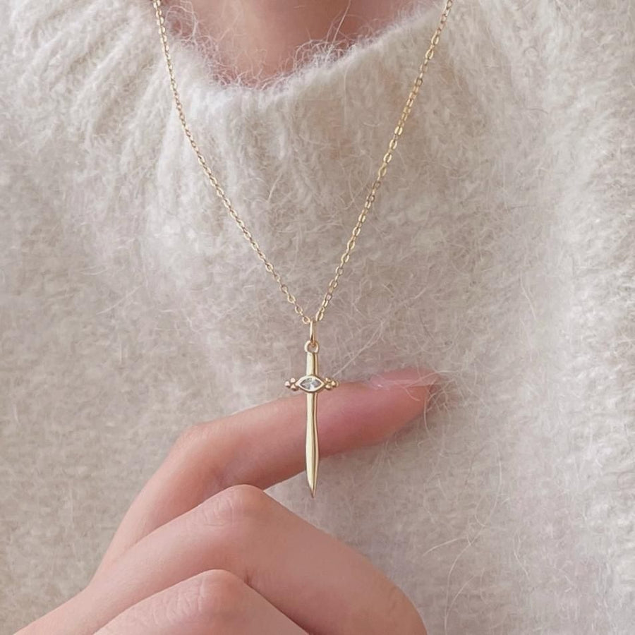 Crystal Cross Sword 925 Sterling Silver Necklace