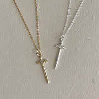 Crystal Cross Sword 925 Sterling Silver Necklace