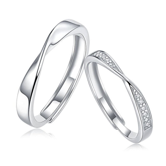 Moissanite Mobius Couple Rings in S925 Sterling Silver