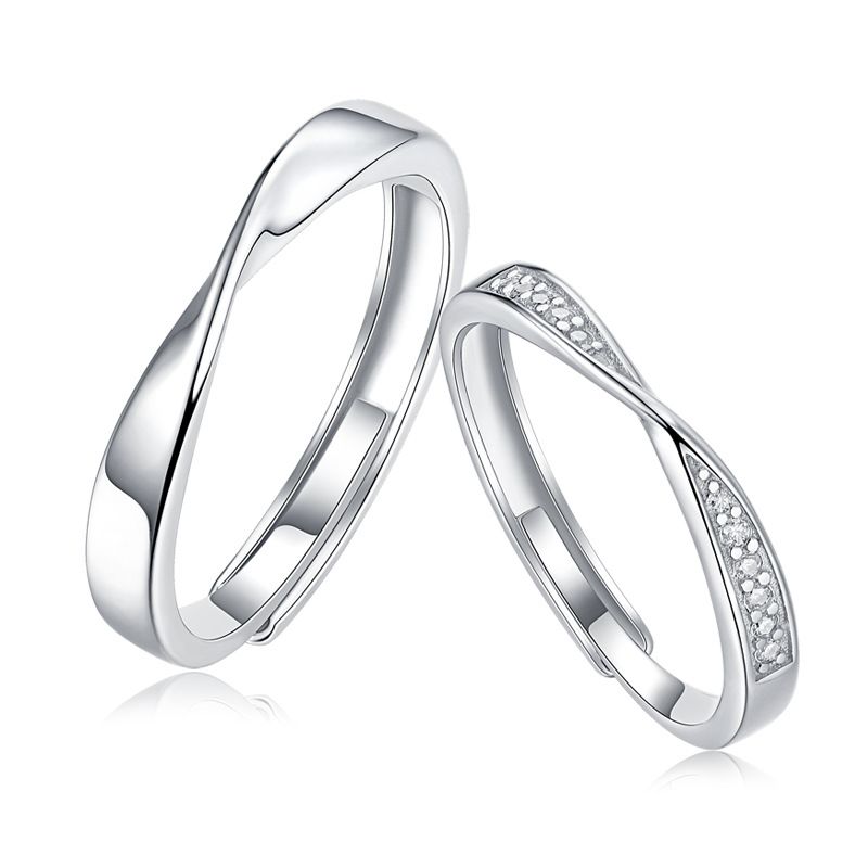 Moissanite Mobius Couple Rings in S925 Sterling Silver