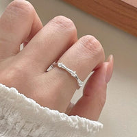 Irregular Crystal Camboo Joint Adjustable Sterling Silver Ring