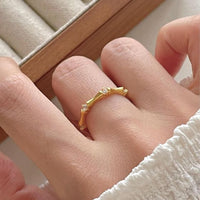 Irregular Crystal Camboo Joint Adjustable Sterling Silver Ring