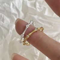 Irregular Crystal Camboo Joint Adjustable Sterling Silver Ring