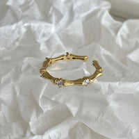 Irregular Crystal Camboo Joint Adjustable Sterling Silver Ring
