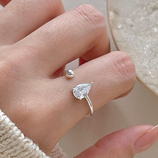 Waterdrop CZ Ball Adjustable 925 Sterling Silver Ring