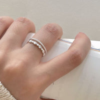 Double Layer Crystal Shell Adjustable 925 Sterling Silver Ring