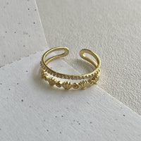 Double Layer Crystal Shell Adjustable 925 Sterling Silver Ring