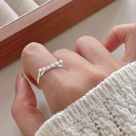 Holiday Round CZ Lines Adjustable Sterling Silver Ring
