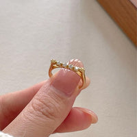 Holiday Round Crystal Lines Adjustable Sterling Silver Ring